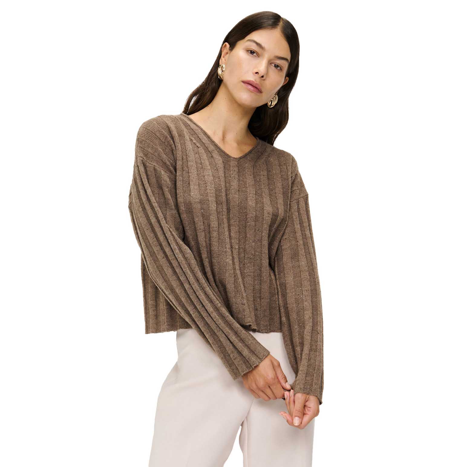 Veronika Maine V-Neck Cropped Sweater